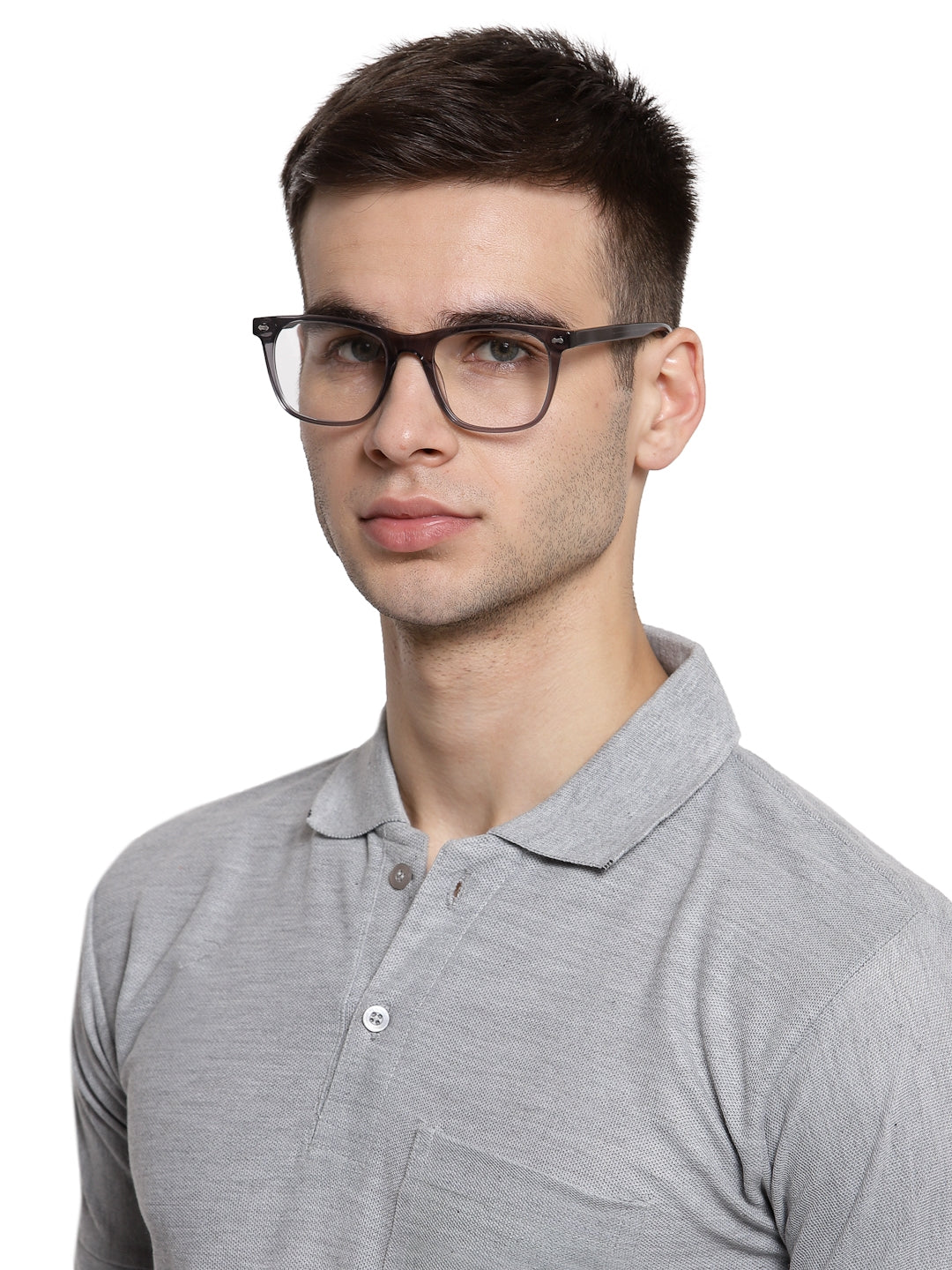 Transparent Grey Square Full Rim Acetate Frame for Men