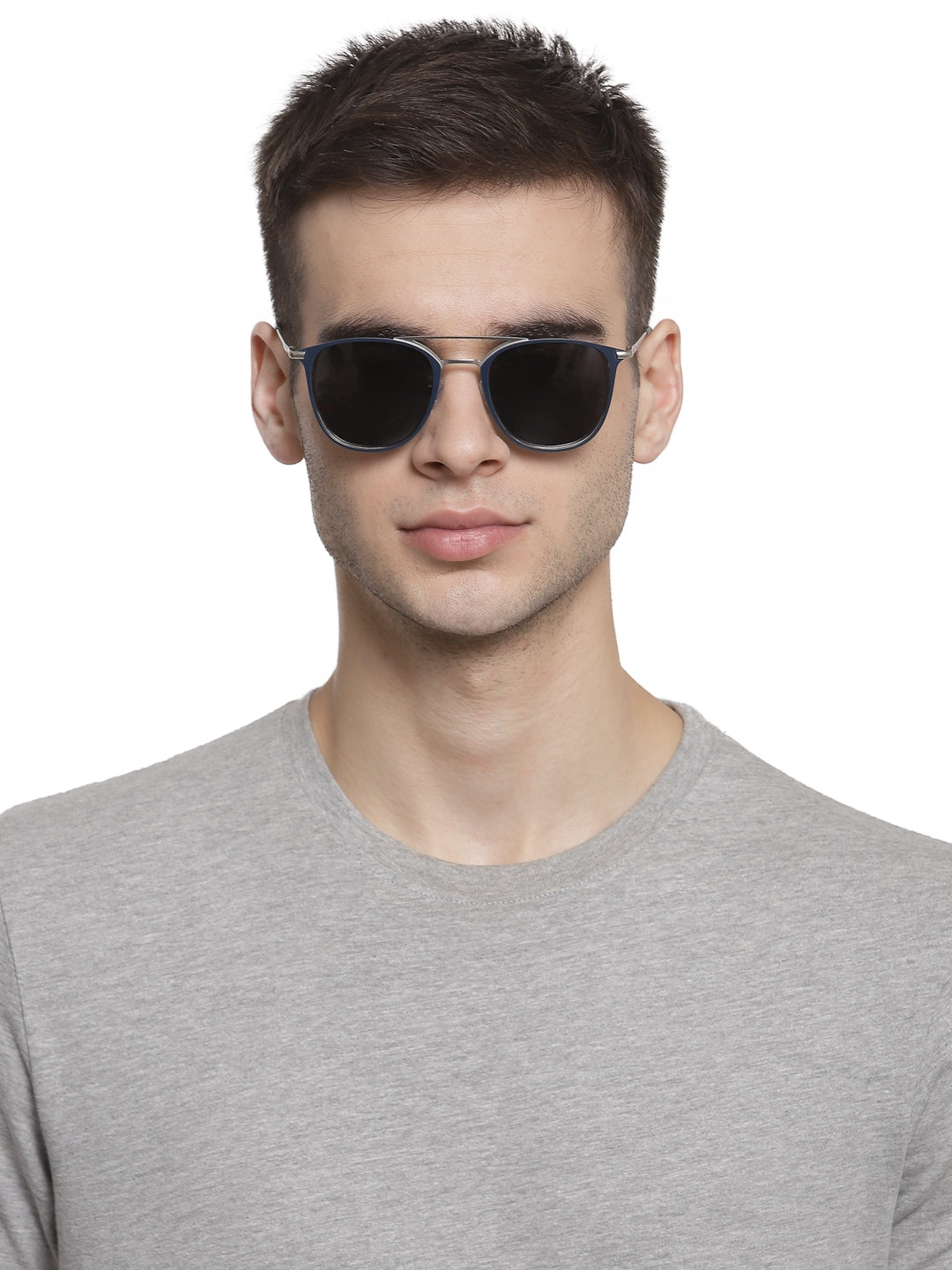 Blue/Silver Wayfarer Full Rim Metal Sunglasses