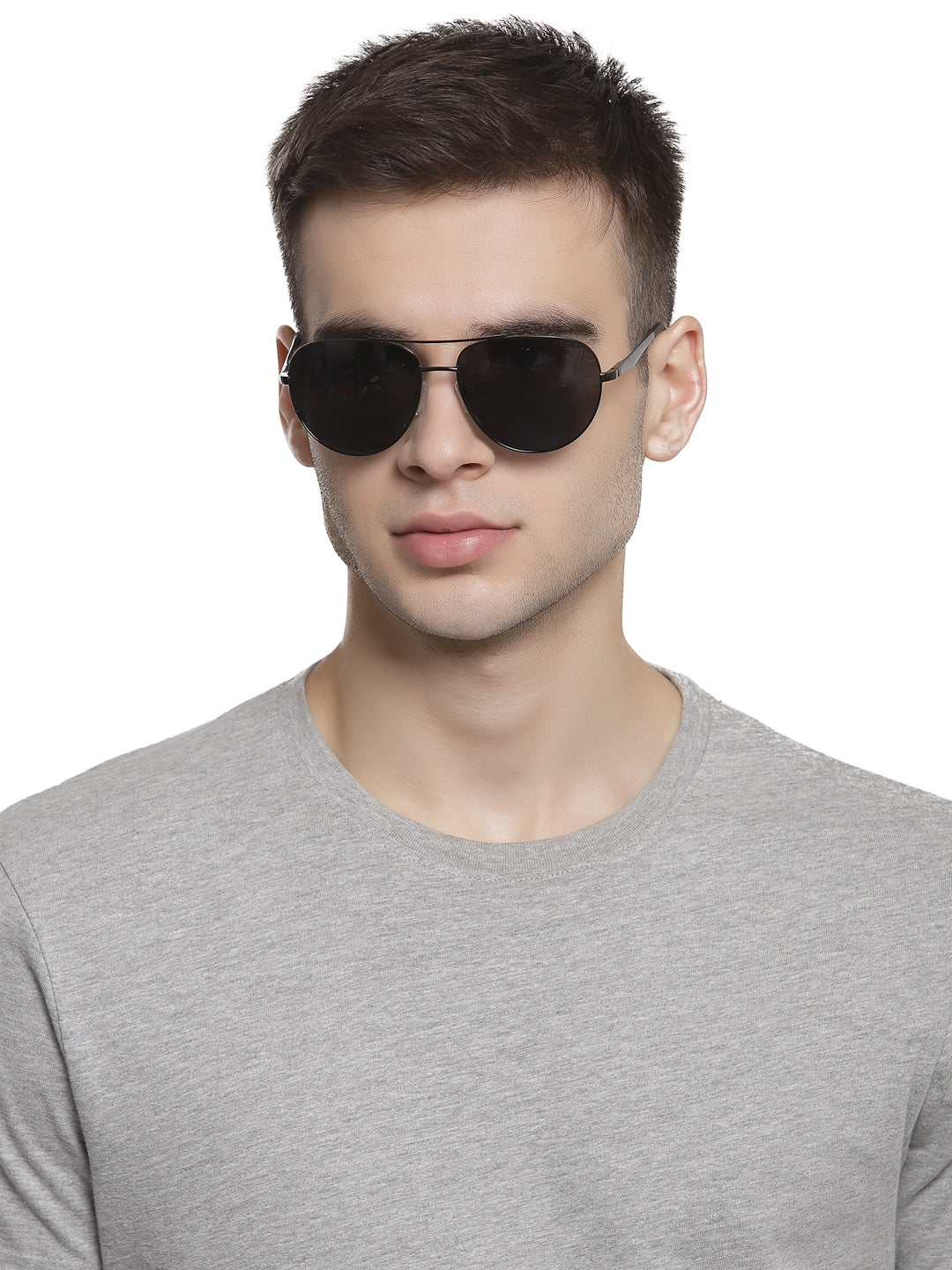 Black Aviator Full Rim Metal Sunglasses