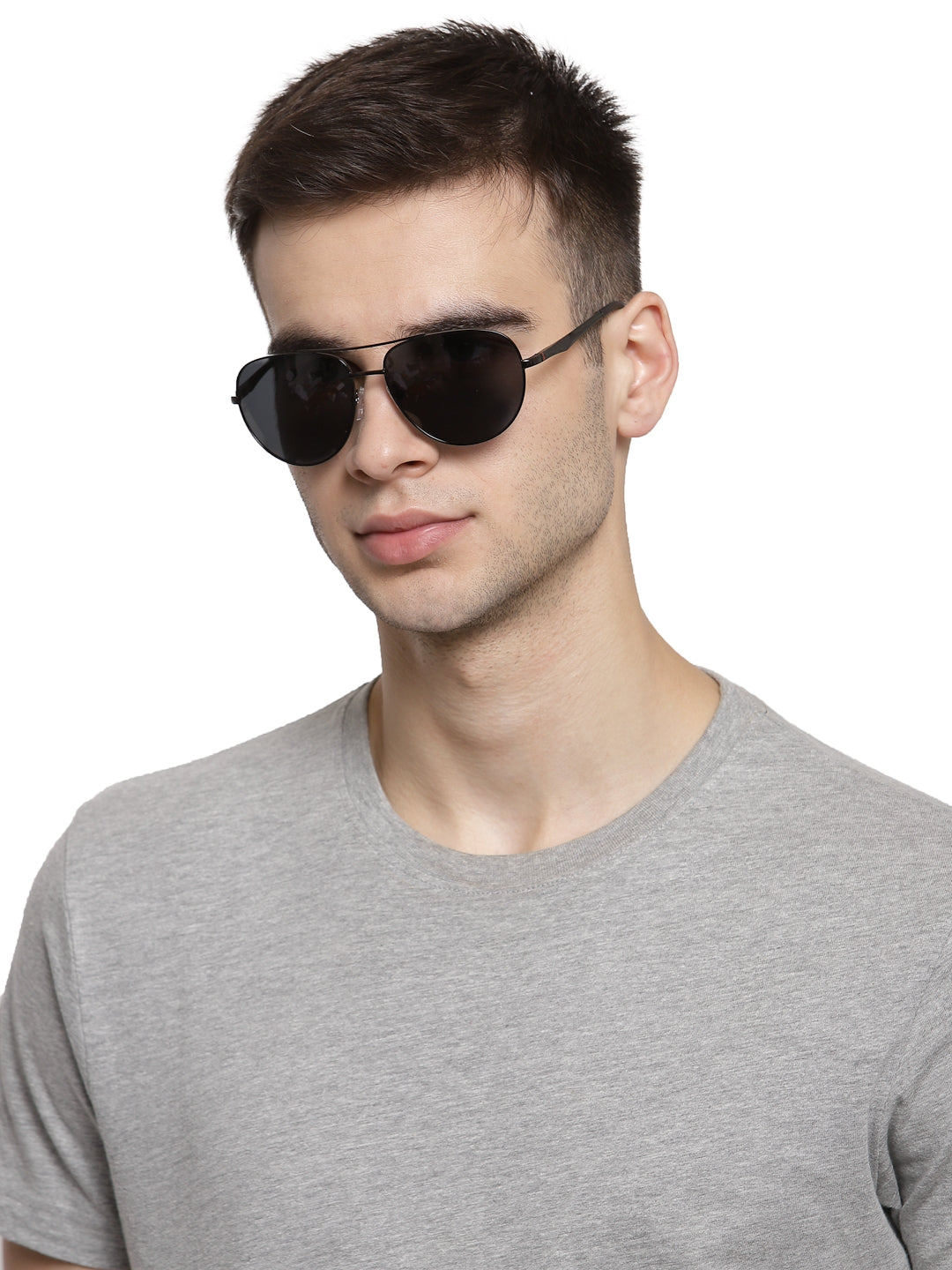 Black Aviator Full Rim Metal Sunglasses