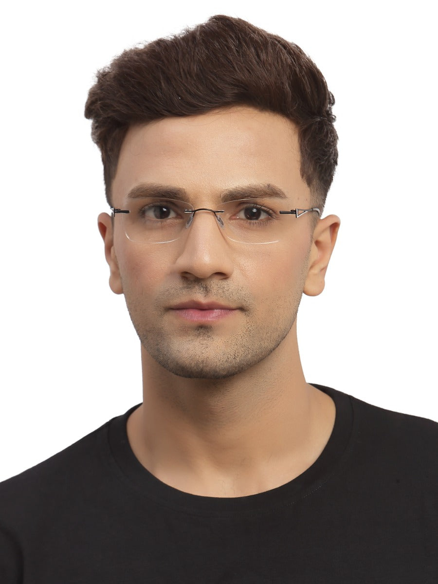 Black Rectangle Rimless Metal Frame for Men & Women