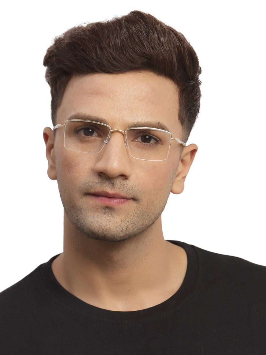 White Gold Rectangle Half Rim Frame for Men