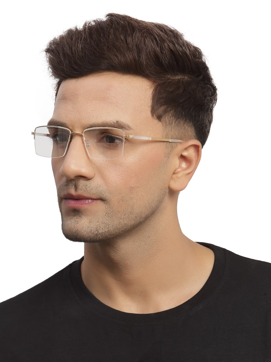 White Gold Rectangle Half Rim Frame for Men