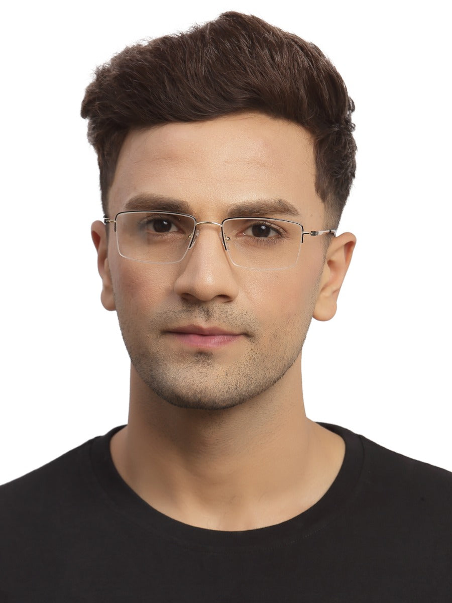 Gold Black Rectangle Half Rim Metal Frame for Men