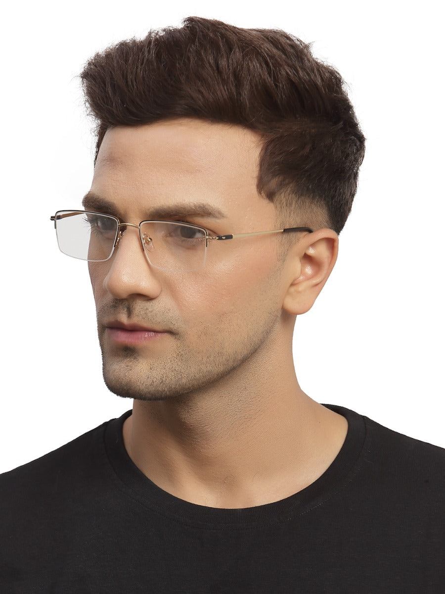 Gold Black Rectangle Half Rim Metal Frame for Men