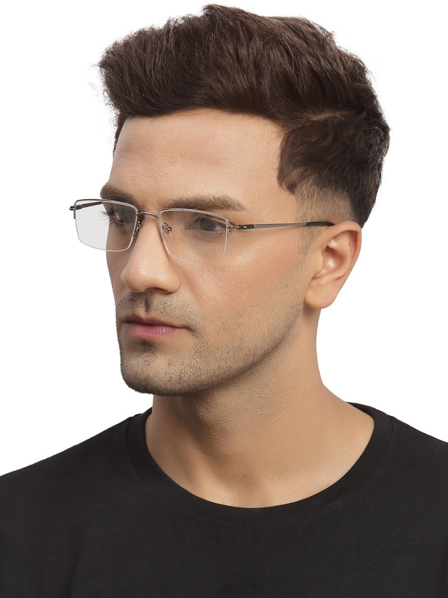 Silver Black Rectangle Half Rim Metal Frame for Men