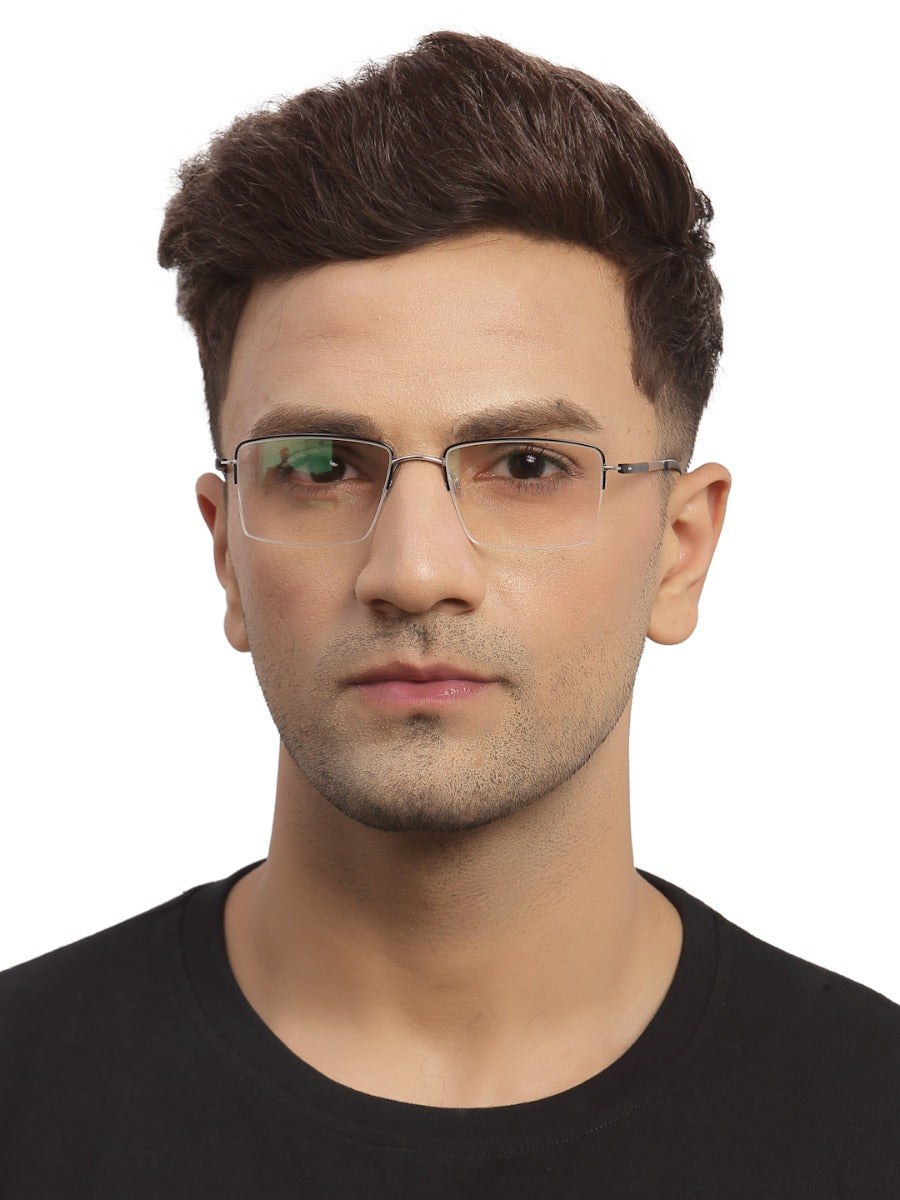 Black Silver Rectangle Half Rim Frame for Men