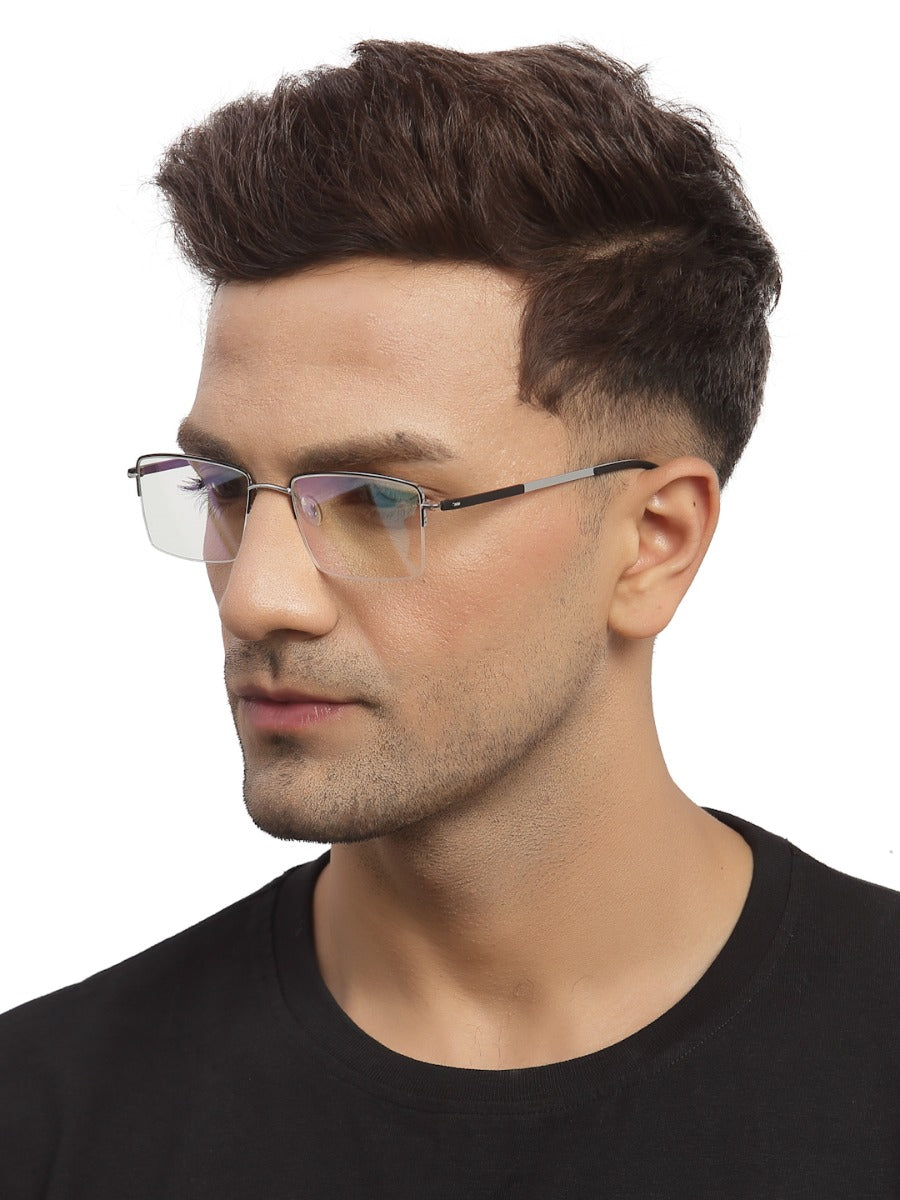 Black Silver Rectangle Half Rim Frame for Men