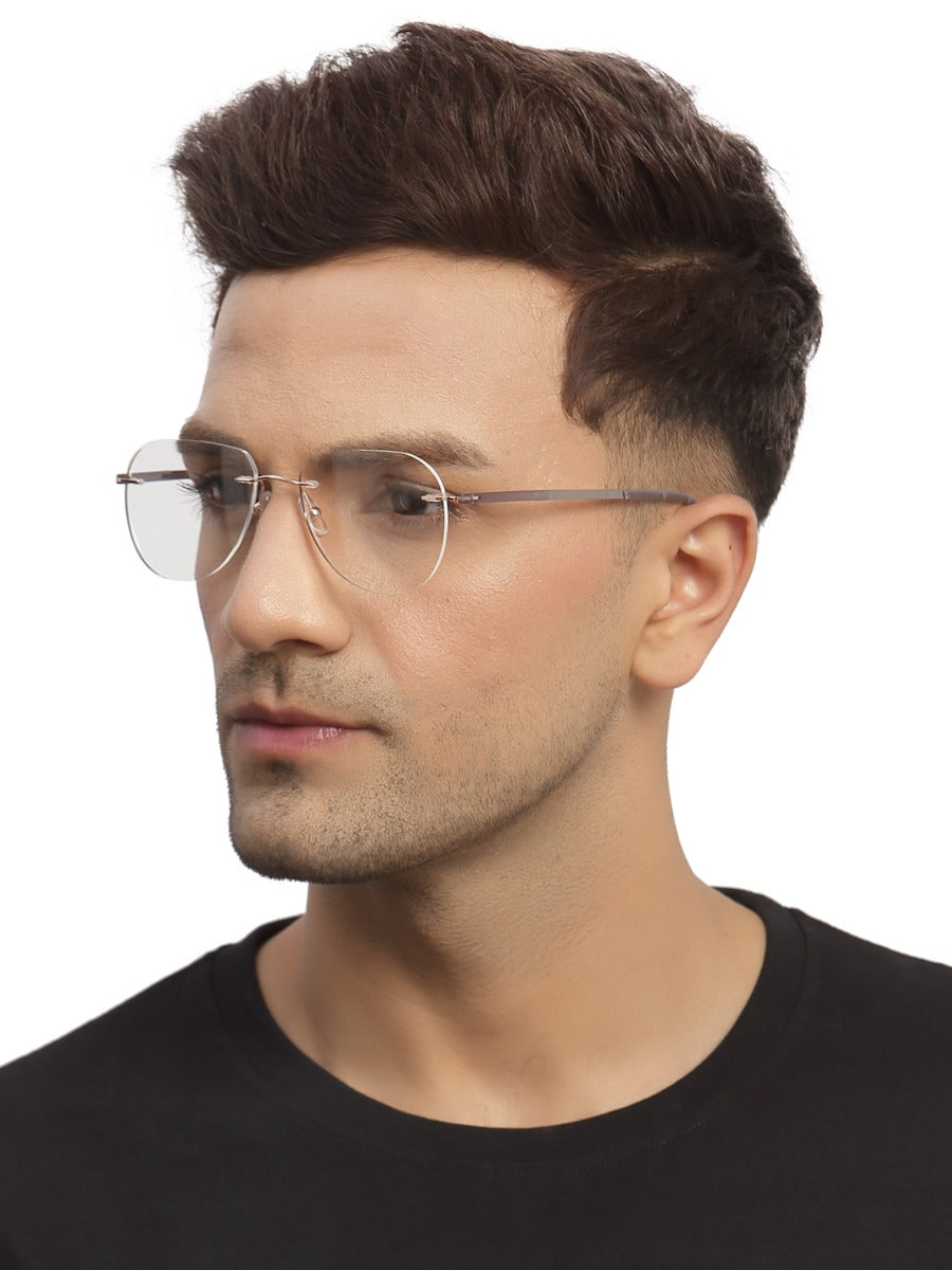 Grey Aviator Rimless Metal Frame for Men & Women