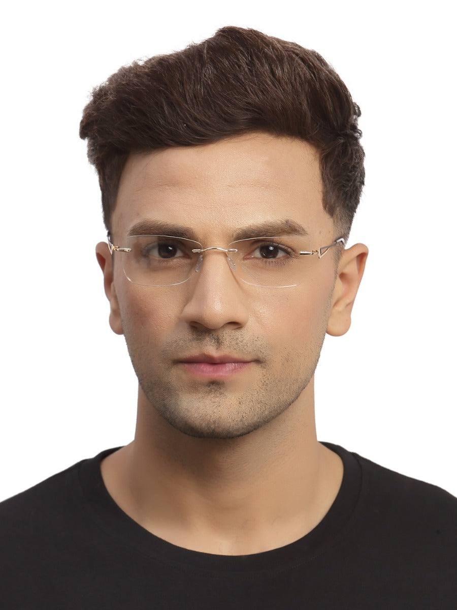 Brown Rectangle Rimless Metal Frame for Men & Women