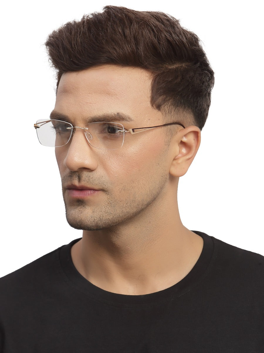 Brown Rectangle Rimless Metal Frame for Men & Women