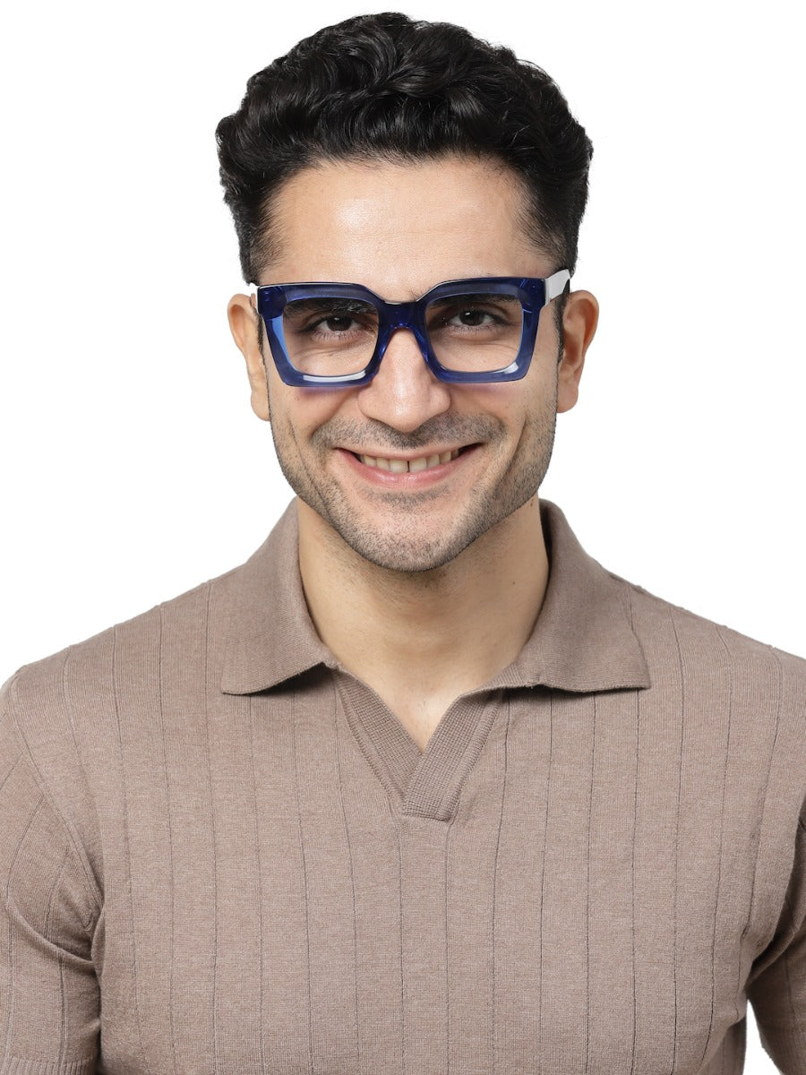 Thick Blue Square Full Rim Acetate Frame