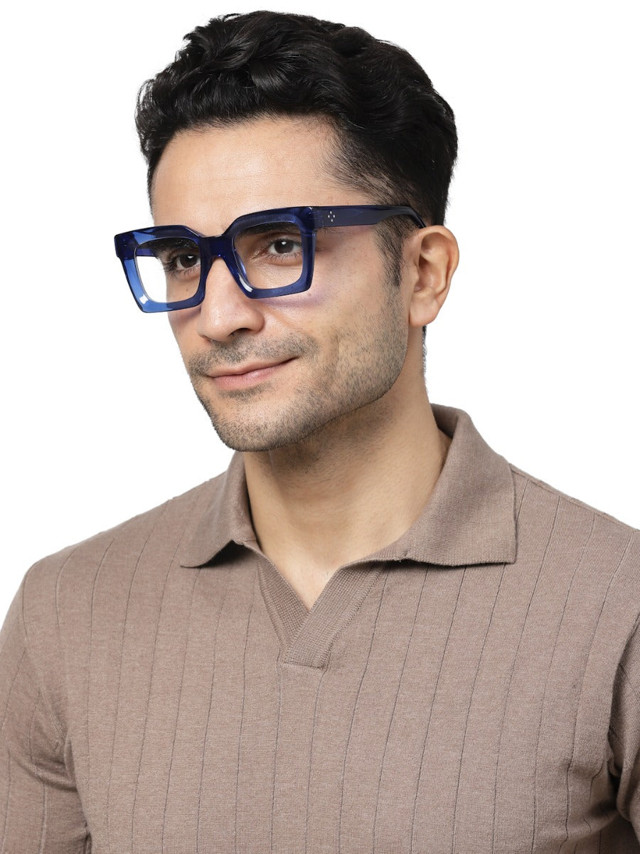 Thick Blue Square Full Rim Acetate Frame