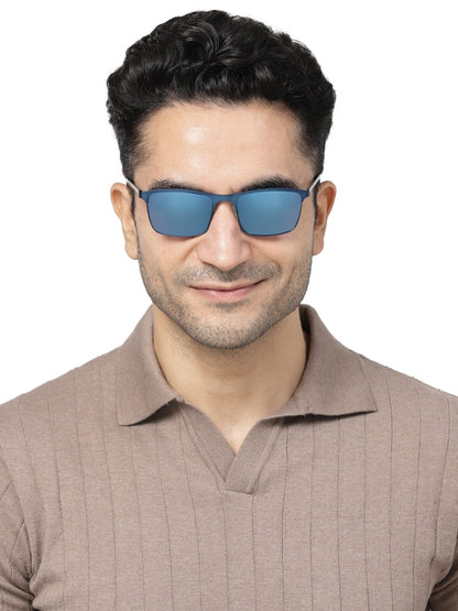 Trendy Glossy Blue Sunglass with Blue Mirror Lens