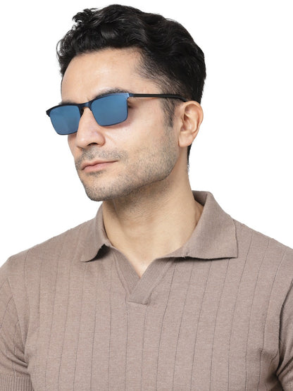 Trendy Glossy Blue Sunglass with Blue Mirror Lens