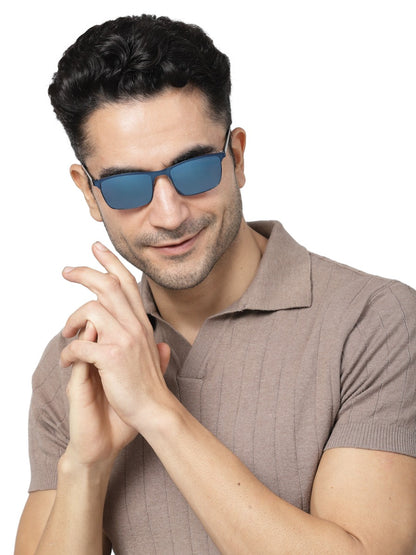 Trendy Glossy Blue Sunglass with Blue Mirror Lens