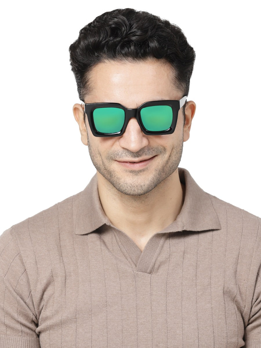 Thick Square Green Mirror Sunglass