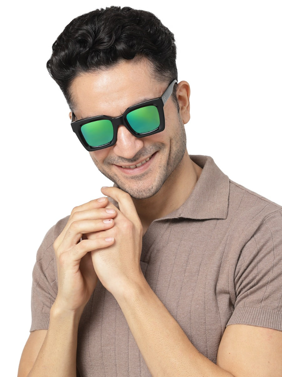 Thick Square Green Mirror Sunglass