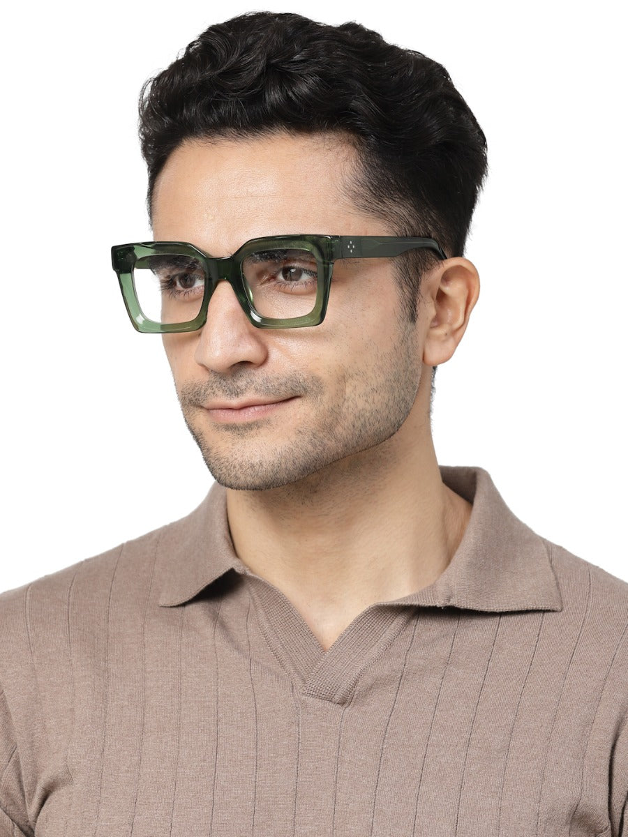 Thick Green Square Full Rim Acetate Frame