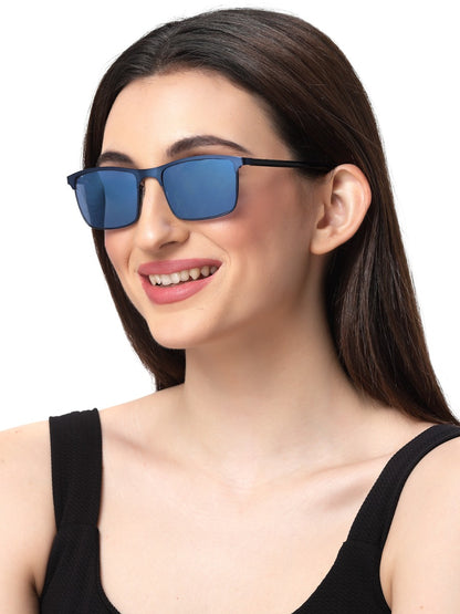 Trendy Glossy Blue Sunglass with Blue Mirror Lens
