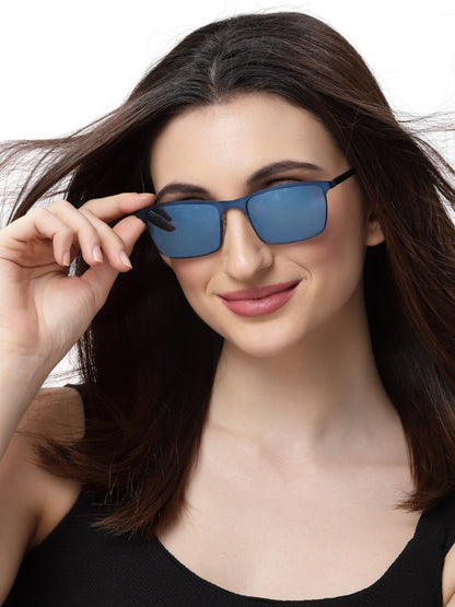 Trendy Glossy Blue Sunglass with Blue Mirror Lens