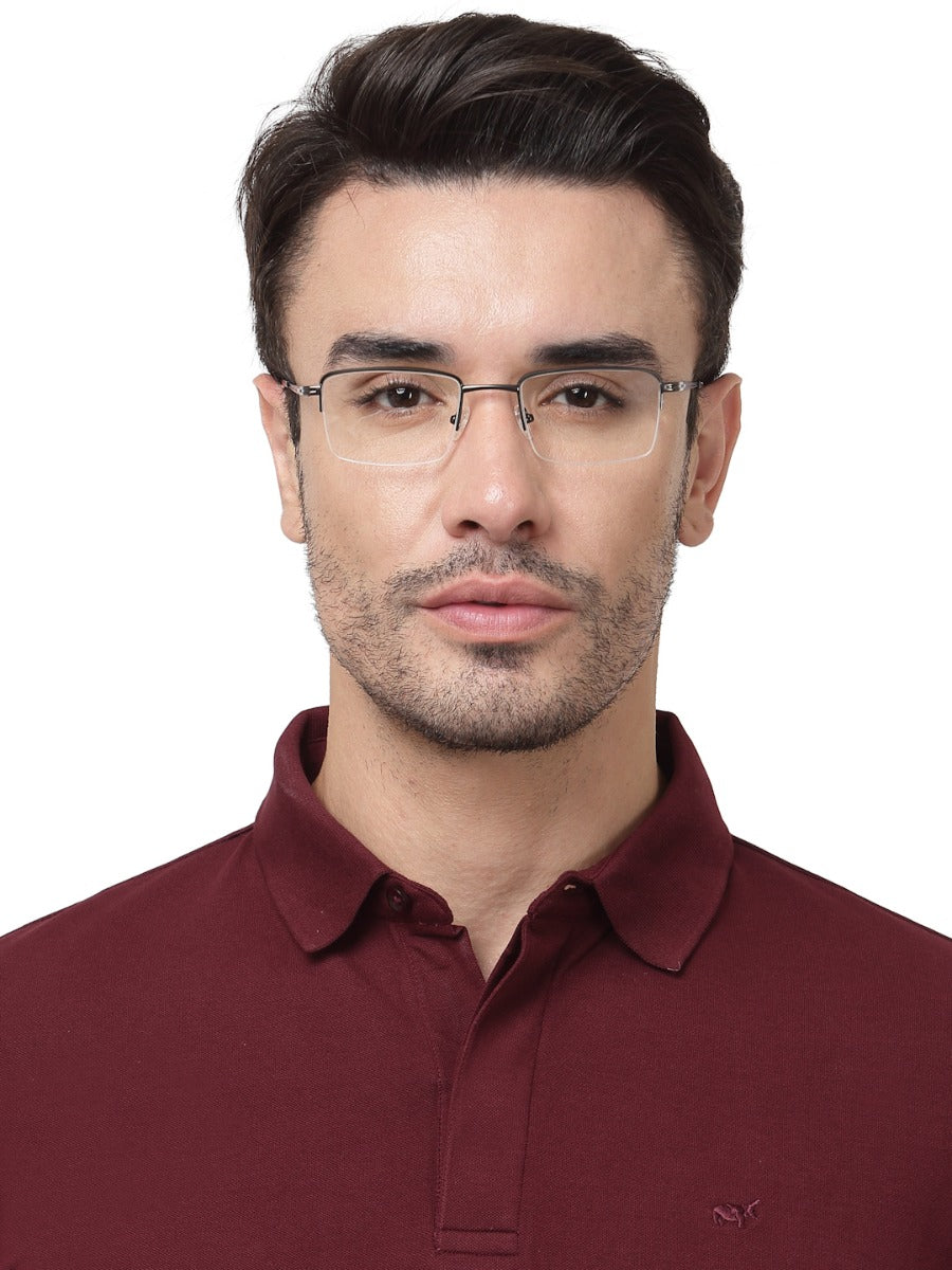 HALF RIM METALLIC GREY EYEGLASS FOR MEN