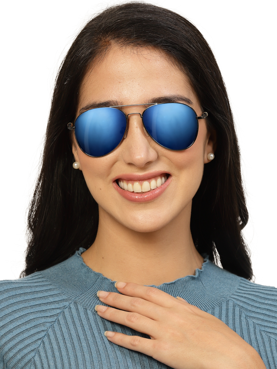 Blue Mirrored 400 UV Protected Aviator Sunglasses For Men & Women