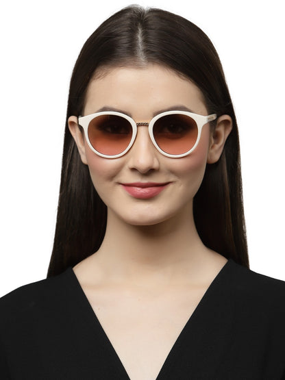 Beige Oval Full Rim Acetate Frame Sunglass for Women