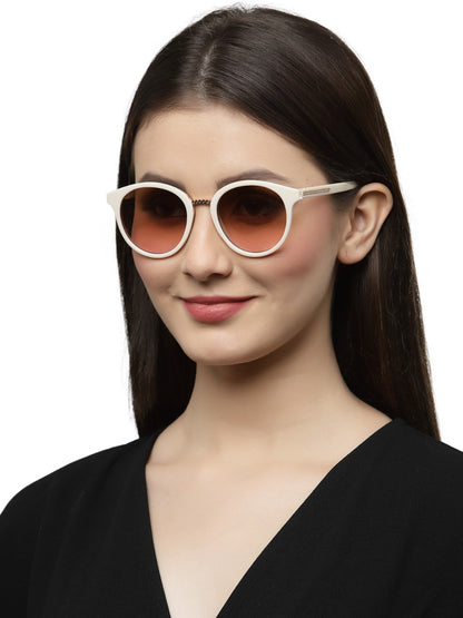 Beige Oval Full Rim Acetate Frame Sunglass for Women