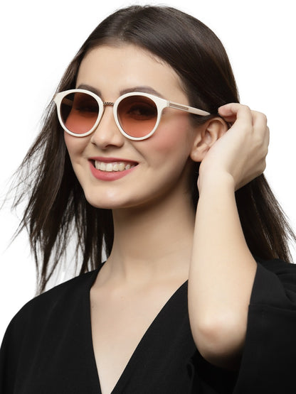 Beige Oval Full Rim Acetate Frame Sunglass for Women