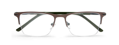 Sage Grey Rectangle Half Rim Frames for Men
