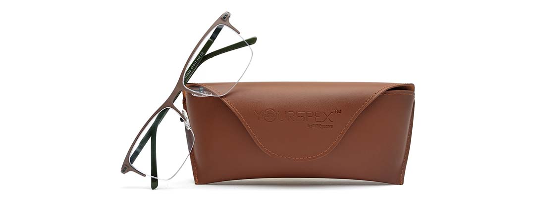 Sage Grey Rectangle Half Rim Frames for Men