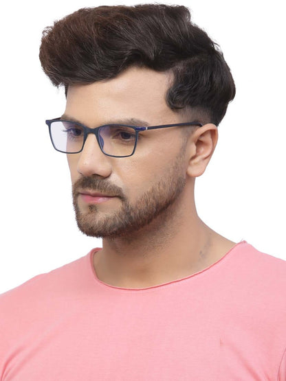 Sapphire Blue Matte Full-Rim Rectangle Eyeglasses for Men
