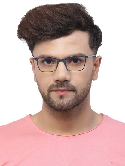 Sapphire Blue Matte Full-Rim Rectangle Eyeglasses for Men