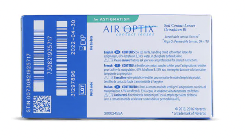 Monthly Disposable Air Optix Plus Hydraglyde for Astigmatism Contact lenses Pack of 3