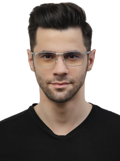Silver Titanium Rectangle Eyeglasses for Men