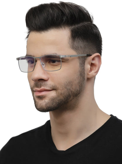 Silver Titanium Rectangle Eyeglasses for Men
