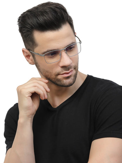 Silver Titanium Rectangle Eyeglasses for Men