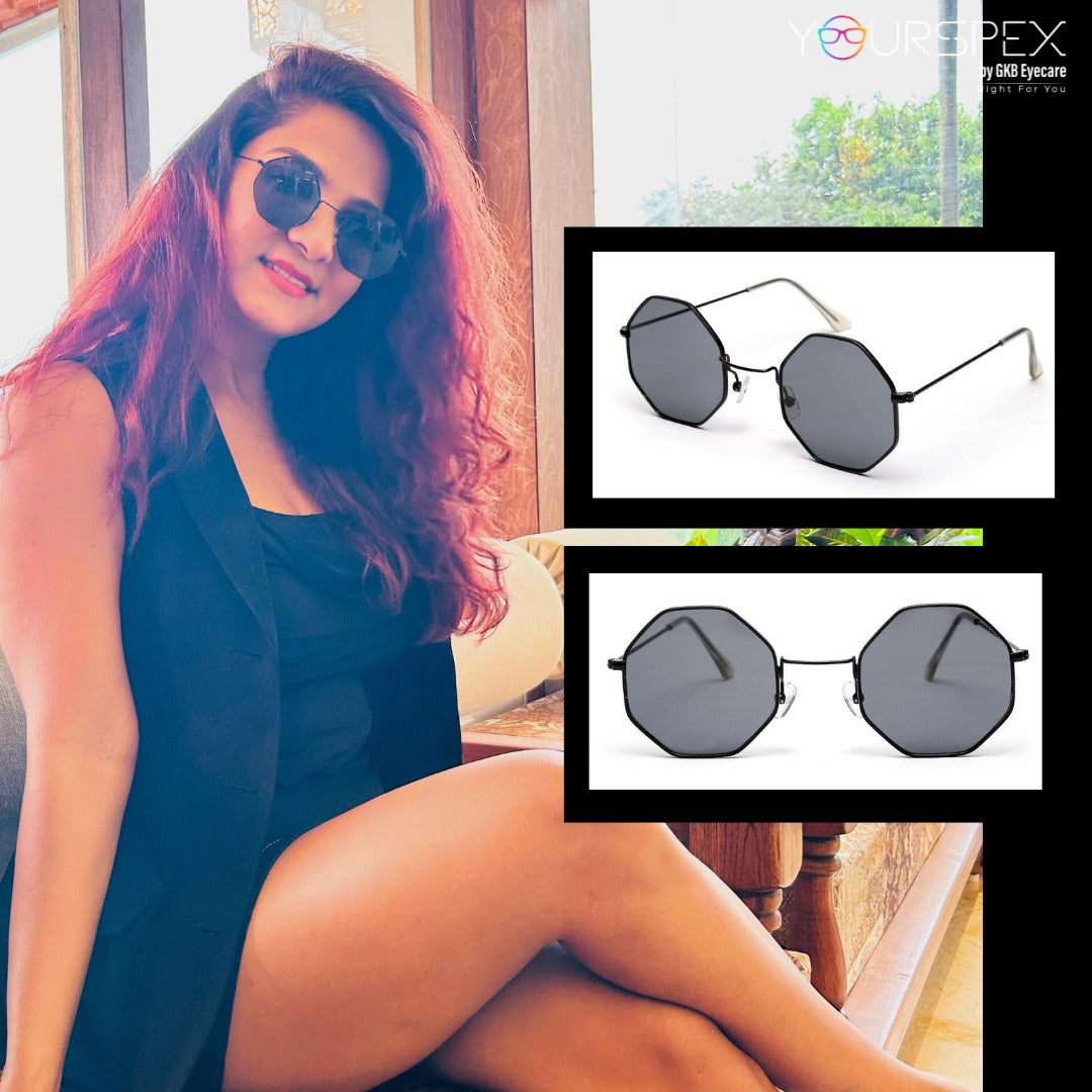 Black Hexagon Unisex UV Protected Unisex Sunglass