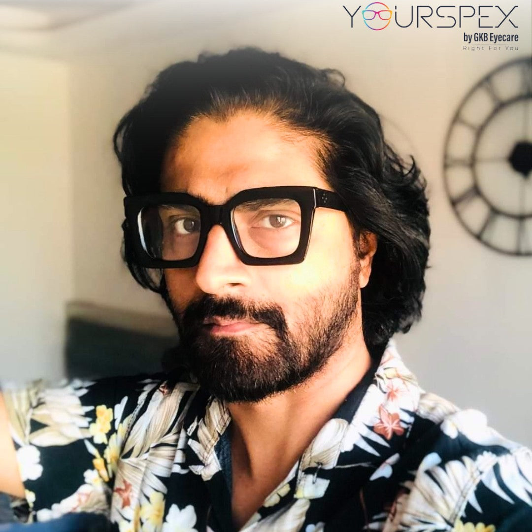 Black square frame glasses sales