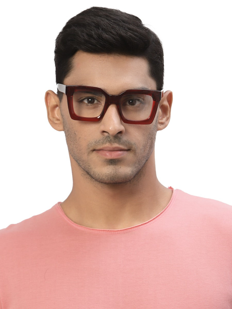 Full Rim Style Frame Thick Red Spectacles Frames Square Full Rim Acetate Frame for Men & Wo