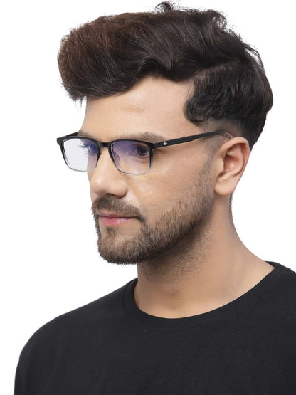 Transparent Black Gradient Rectangle Eyeglasses for Men