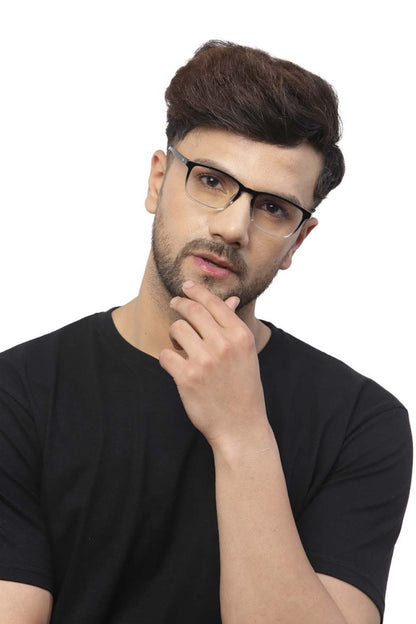 Transparent Black Gradient Rectangle Eyeglasses for Men