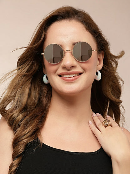 Peach Green Mirror Metal UV Sunglasses
