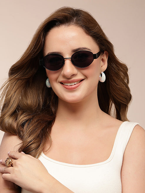 Black Polarized Oval UV Sunglass
