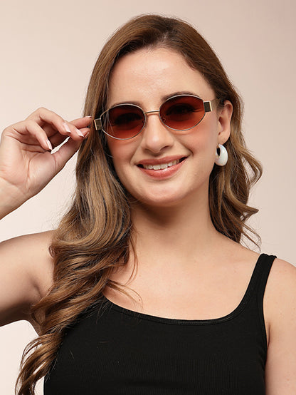 Gold Polarized Oval UV Sunglass