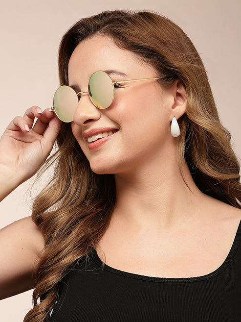 Peach Green Mirror Metal UV Sunglasses