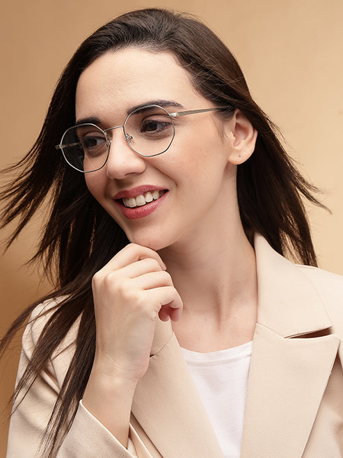 Stylish Hexagon Silver Spectacles