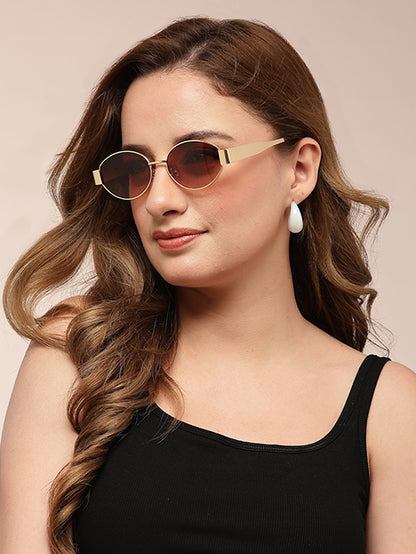 Gold Polarized Oval UV Sunglass