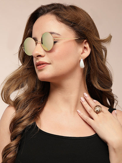 Peach Green Mirror Metal UV Sunglasses